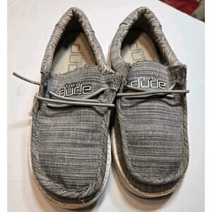 Hey Dude Wally Youth Linen Stone Shoes Size Y10 Canvas Loafers Slip On